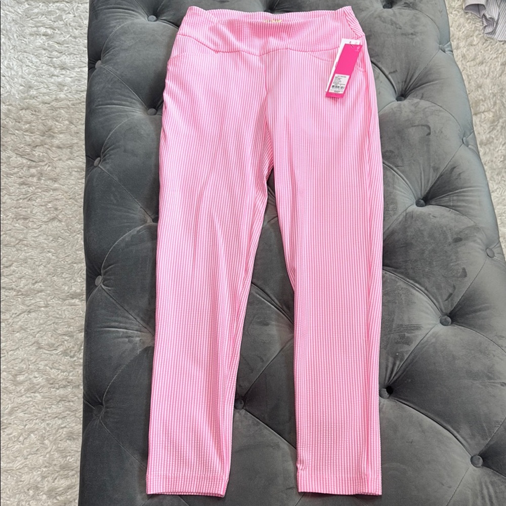 NWT Lilly Pulitzer Corso Luxletic pants in Havana Pink performance seersucker